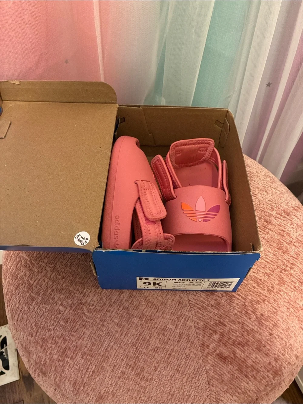 adidas Kids Pink & Orange Trefoil Slide Sandals